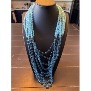 NEW Pier One Imports 2 Tone Blue Multi Beaded Strand Necklace Gold Accents